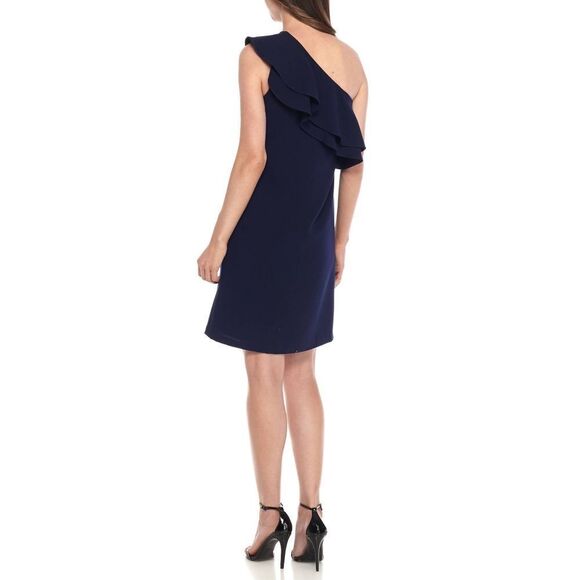 New! SHOSHANNA Women's Ruffled One-Shoulder Bond Dress Navy Blue Size 12 - Picture 9 of 9